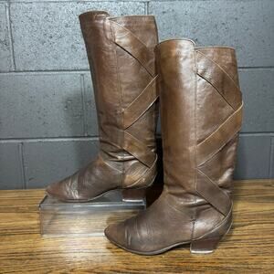 Don & Donna Brown Leather Knee High Boots Women’s 38 (US 7.5) Vintage 80s Italy